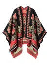 La Doublej Soul Floral-print Poncho In Black