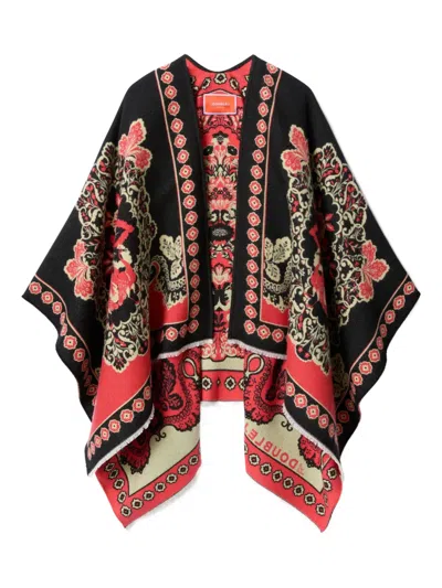 La Doublej Soul Floral-print Poncho In Black