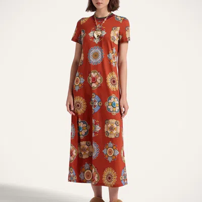 La Doublej Floral-print Swing Dress In Brown