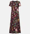La Doublej Floral Print Cotton Maxi Dress With Contrasting Collar In Burgundy