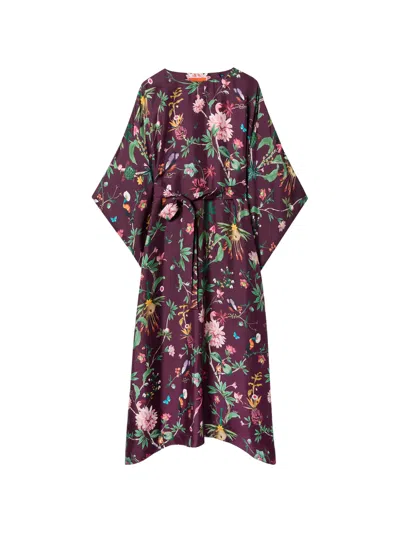 La Doublej Belted Floral-print Silk-twill Kaftan In Multi