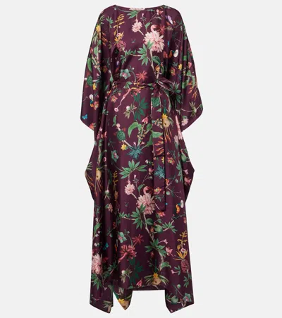 La Doublej La Double J Square Belted Printed Silk Kaftan Dress In Multi