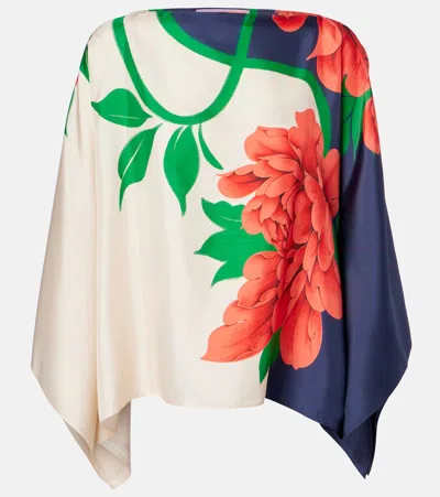 La Doublej Square Floral Silk Twill Top In Multi