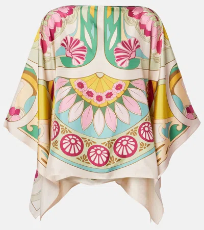 La Doublej Square Printed Silk Twill Top In Multi