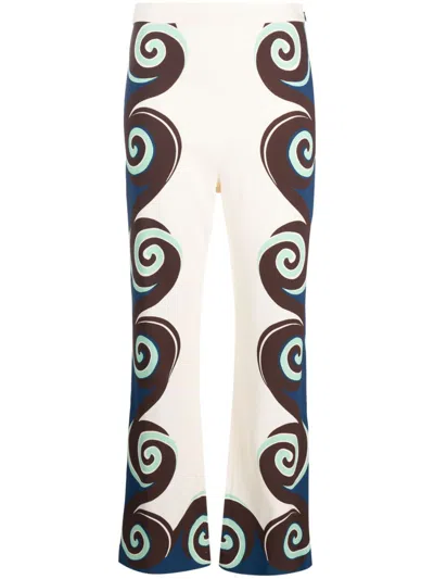 La Doublej Stretch Geometric-print Trousers In Neutrals
