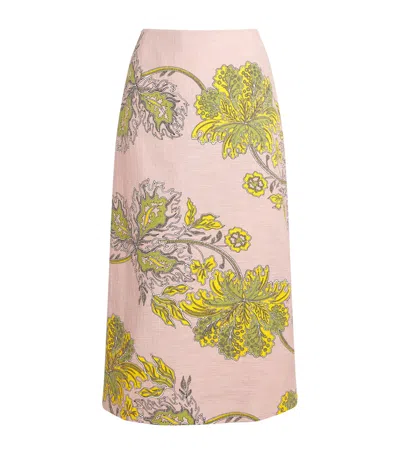 La Doublej Stretch-cotton Floral Midi Skirt In Pink