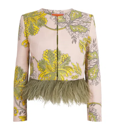 La Doublej Stretch-cotton Printed Cropped Jacket In Pink