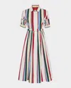 La Doublej Libertine Belted Gathered Striped Cotton-blend Poplin Midi Shirt Dress In Multicolor
