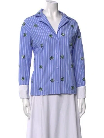Pre-owned La Doublej Striped Long Sleeve Blouse In Blue