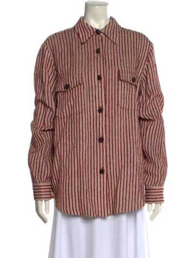 Pre-owned La Doublej Striped Long Sleeve Button-up Top In Red