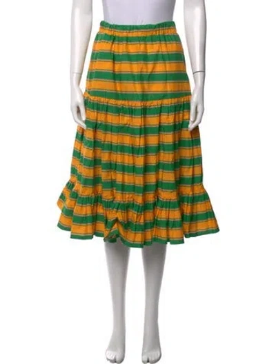 Pre-owned La Doublej Striped Midi Length Skirt In Green