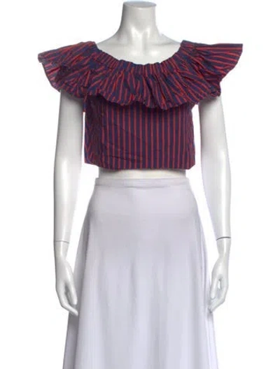 Pre-owned La Doublej Striped Off-the-shoulder Crop Top In Red
