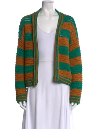 Pre-owned La Doublej Striped Open Front Sweater In Green
