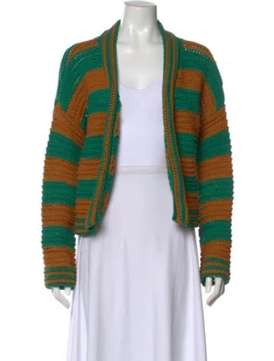 Pre-owned La Doublej Striped Open Front Sweater In Green