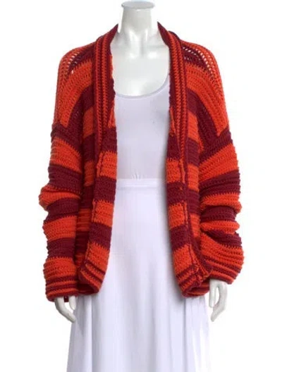 Pre-owned La Doublej Striped Open Front Sweater In Orange