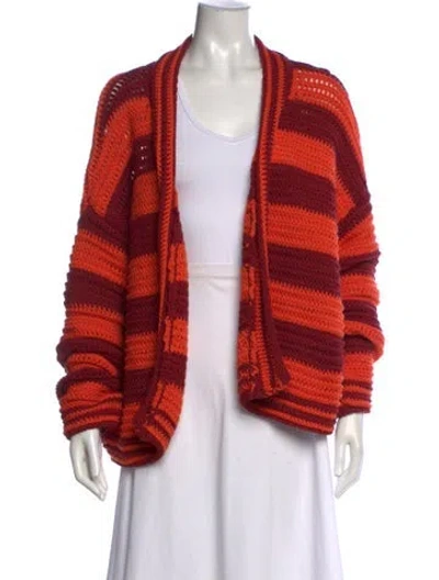 Pre-owned La Doublej Striped Open Front Sweater In Orange