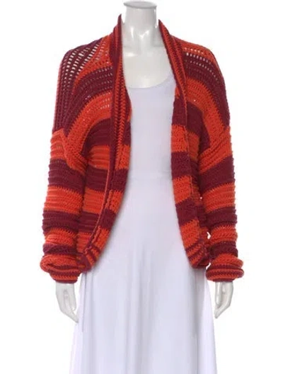 Pre-owned La Doublej Striped Open Front Sweater In Red