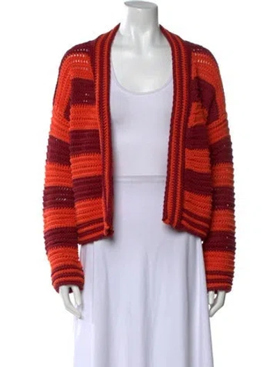 Pre-owned La Doublej Striped Open Front Sweater In Red