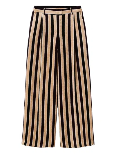 La Doublej Striped-pattern Pleated-front Trousers In Brown