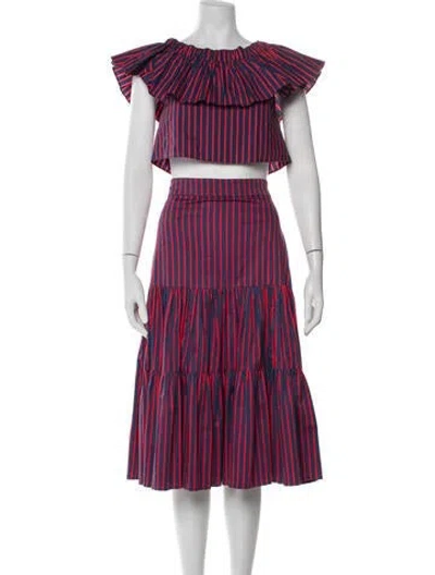 Pre-owned La Doublej Striped Ruffle Embellishment Skirt Set In Multi