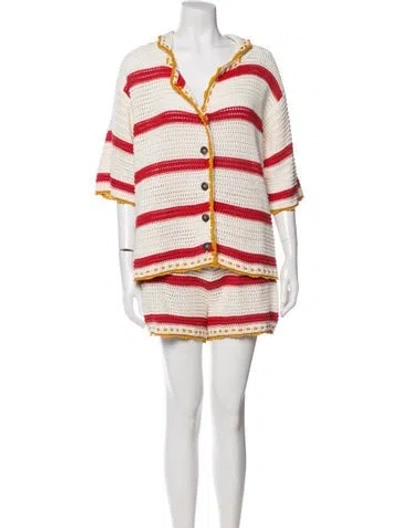 Pre-owned La Doublej Striped Short Set In Neutral