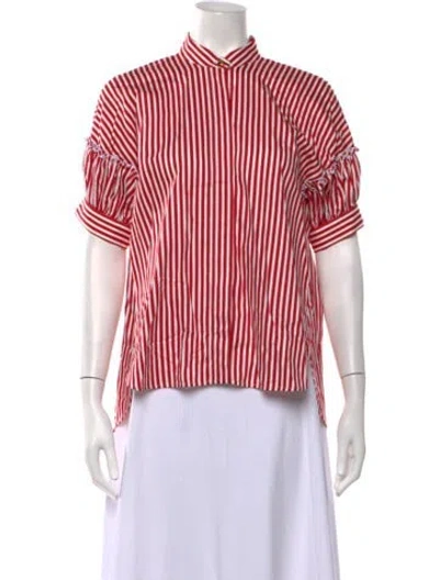 Pre-owned La Doublej Striped Short Sleeve Blouse W/ Tags In Red