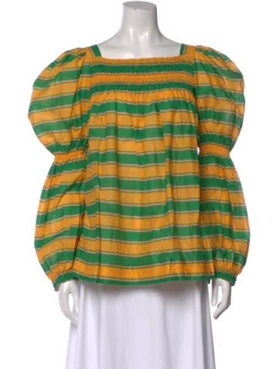 Pre-owned La Doublej Striped Square Neckline Blouse In Green