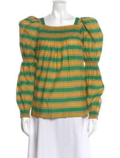 Pre-owned La Doublej Striped Square Neckline Blouse In Multi