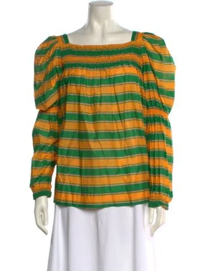 Pre-owned La Doublej Striped Square Neckline Blouse In Yellow
