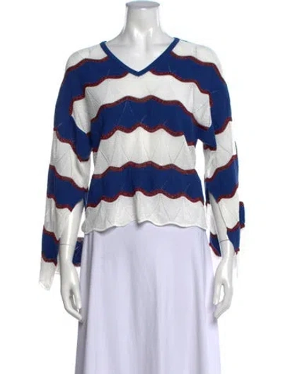Pre-owned La Doublej Striped V-neck Sweater In Blue