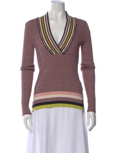 Pre-owned La Doublej Striped V-neck Top In Pink
