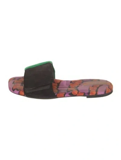 Pre-owned La Doublej Suede Floral Print Slides In Multicolor