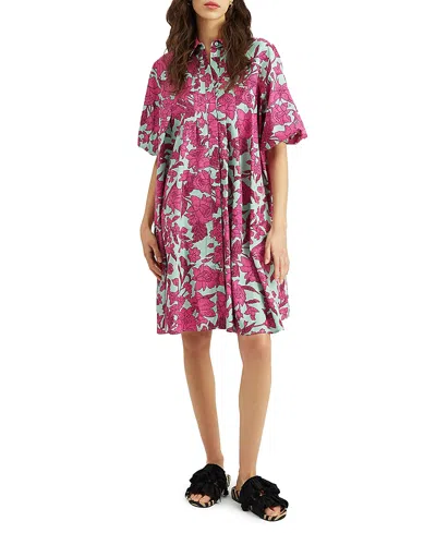 La Doublej Sunburst Cotton Midi Dress In Patterned Crimson