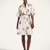 La Doublej Sunburst Floral-print Puff-sleeve Mini Dress In White
