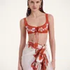 La Doublej Floral-print Bikini Top In Iris Placée Dark Orange