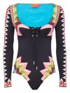 La Doublej Sunset Geometric-print One-piece In Blue