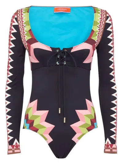 La Doublej Sunset Geometric-print One-piece In Blue