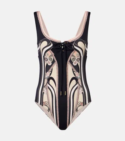 La Doublej Sunset Printed Swimsuit In Black