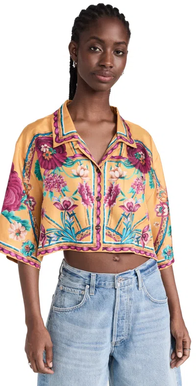 La Doublej Zodiac Placée Marigold Short Shirt In Silk Twill In Multicolour
