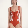 La Doublej Floral Sunset Swimsuit In Iris Placée Dark Orange
