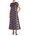 La Doublej Iconic Jacquard Swing Dress In Spritz Blue Petro