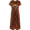 La Doublej Embellished Super Swing Dress In Textured Sequins Rust