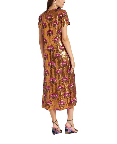 La Doublej Super Textured Sequins Rust Swing Dress