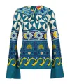 La Doublej Geometric Print Flared Sleeved Minidress In Blue