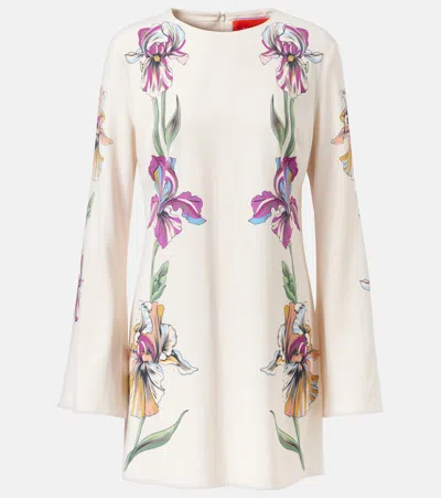 La Doublej Supremes Swing Floral Jersey Minidress In Iris Placée Ivory