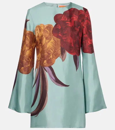 La Doublej La Double J Supremes Floral-print Silk Mini Dress In Blue