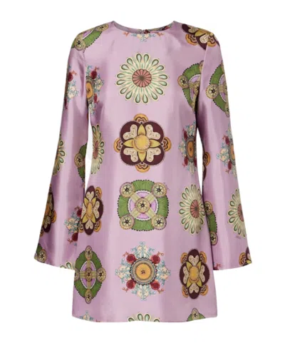 La Doublej Supremes Swing Silk Twill Minidress In Multi