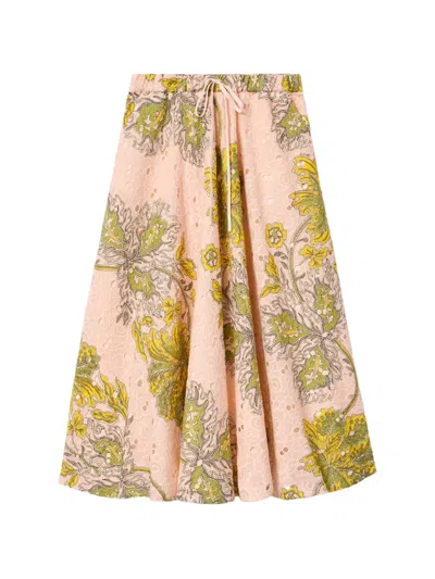 La Doublej Swathe Pink Broderie-anglaise Midi Skirt
