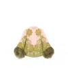 La Doublej Make An Exit Feather-trimmed Silk Twill Top In Green