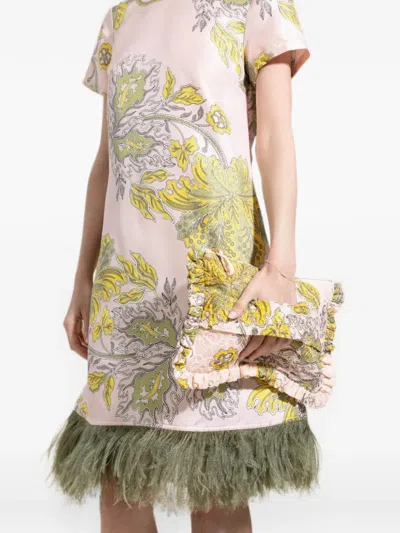 La Doublej Swathe Ruffled Floral-print Clutch Bag In Multi